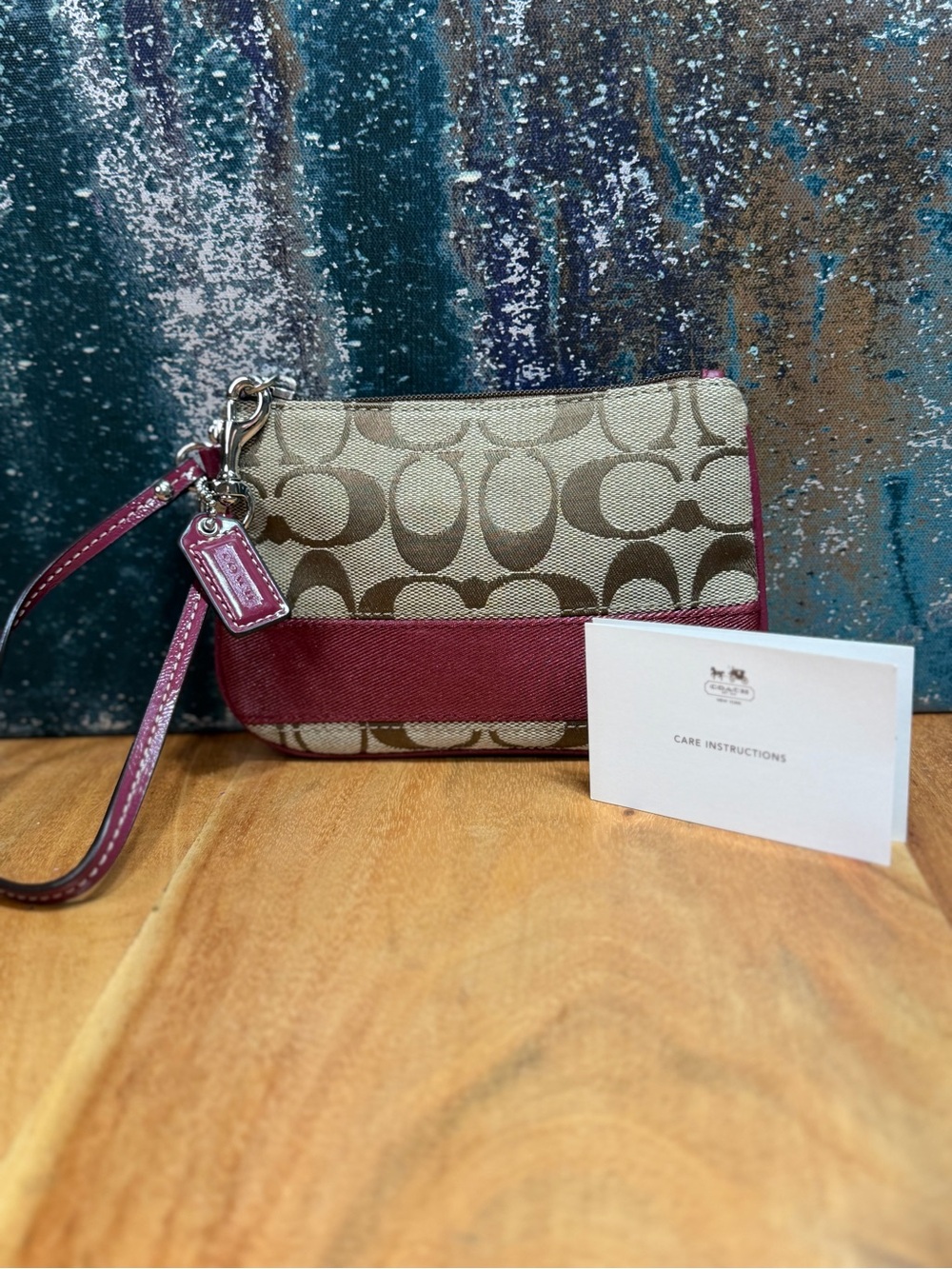 Coach Y2K Deep Berry Signature Jacquard Wristlet Pouch (EUC)